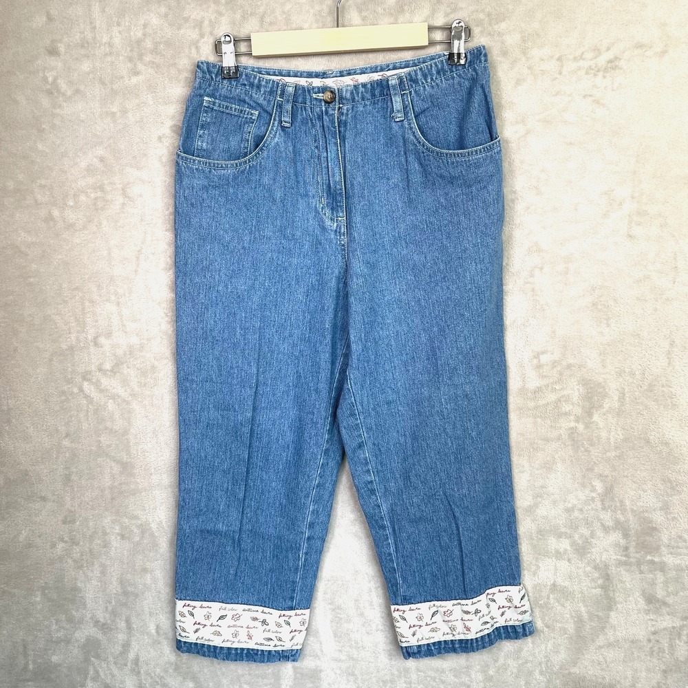 Y2K Christopher Banks Jeans Fall Floral Ribbon Light Wash Denim Capris Size 6‎